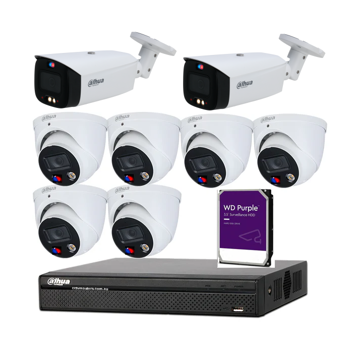Dahua AI Active Deterrence 6MP Full-colour Camera Kit, 6 x Turret and 2 x Bullet, 8CH AI Smart 2.0 NVR Ultra 4K