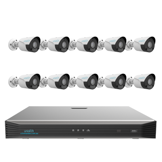 Uniarch Starlight Bullet Camera Kit, 10 x 6MP Pro Series 16Ch NVR Ultra 4K, Powered By Uniview, HDD Optional