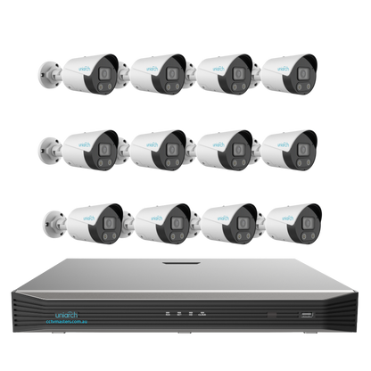 Uniarch Tri-guard Bullet Camera Kit, 12 x 8MP Pro Series 16Ch NVR Ultra 4K, Powered By Uniview, HDD Optional