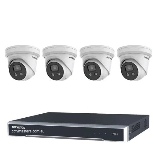Hikvision Camera Kit, 4 x 6MP Outdoor AcuSense Gen 2 Turret Bundle 4Ch NVR 4TB HDD