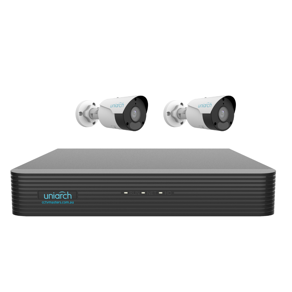 Uniarch Starlight Bullet Camera Kit, 2 x 6MP Pro Series 4Ch NVR Ultra 4K, Powered By Uniview, HDD Optional