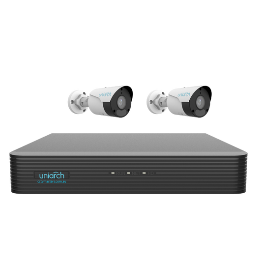 Uniarch Starlight Bullet Camera Kit, 2 x 6MP Pro Series 4Ch NVR Ultra 4K, Powered By Uniview, HDD Optional