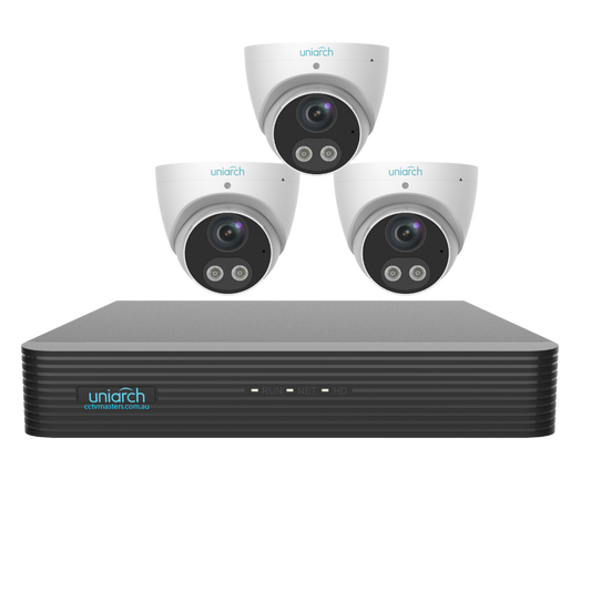 Uniarch Tri-guard Camera Kit, 3 x 5MP Pro Series 4Ch NVR Ultra 4K, Powered By Uniview, HDD Optional