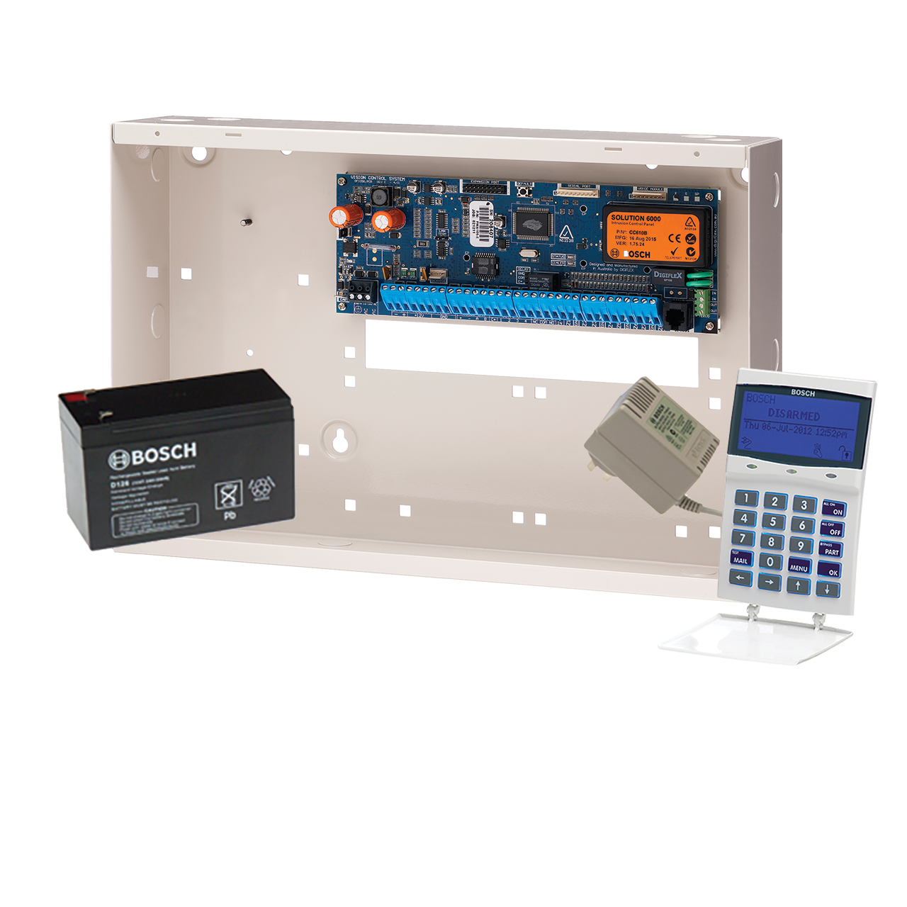Bosch Alarm Kit, Bosch Kit – CC610GW Solution 6000 PCB + White Graphic Keypad+Metal Enclosure+TF008-B P/SUP