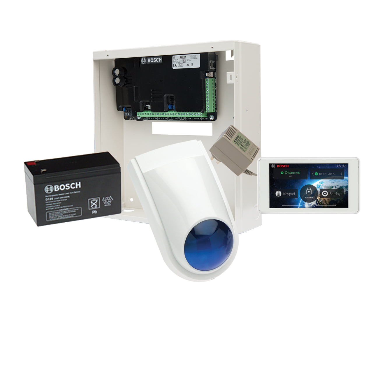Bosch Alarm Kit, Bosch 2000 Series Kit With 5″ Touch Screen Metal Enclosure Psu Battery Slimline Siren