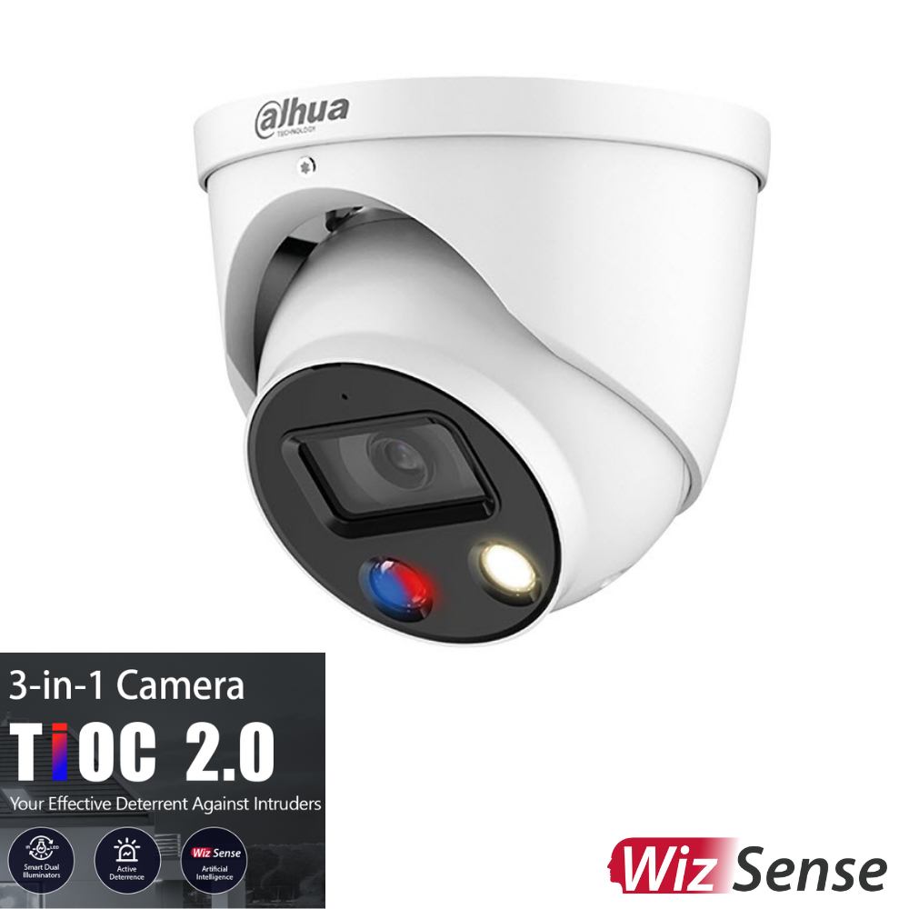 Dahua AI Active Deterrence TiOC Three in One Camera, 5MP Full-color IP Turret Camera Fixed 2.8mm