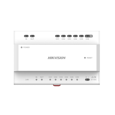 Hikvision KAD706Y-P, 2nd Gen. 2 Wire Intercom, Video/Audio Distributor, 6 Devices, PSU