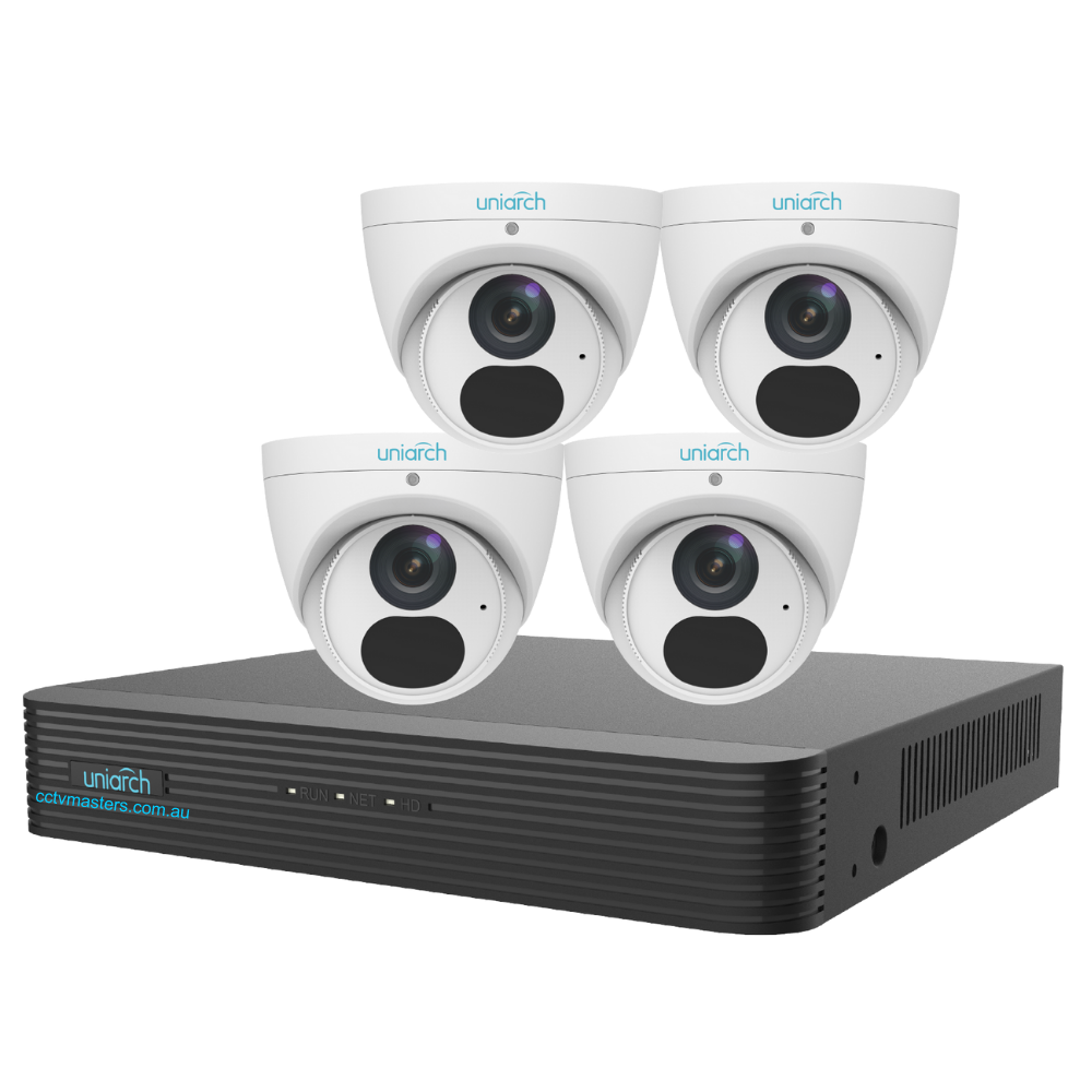 Uniarch Starlight Camera Kit, 4 x 6MP Pro Series 4Ch NVR-104X-P4 Ultra 4K, Powered by Uniview, HDD Optional