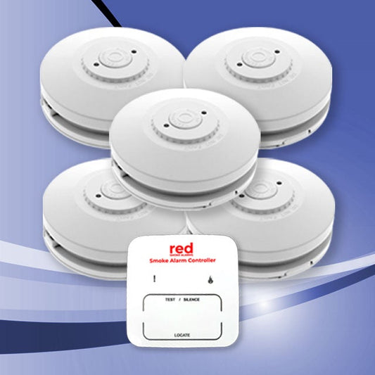 Wireless Interconnected Photoelectric Smoke Alarms  5 X R10RF +1 Controllers