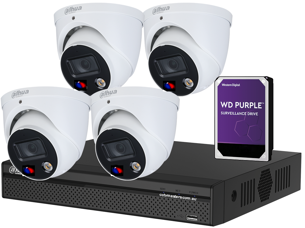 Dahua AI Active Deterrence SMD TiOC Camera Kit, x 6MP Full-color Bundle 4CH AI Smart NVR 4K, 2TB HDD