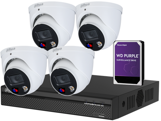 Dahua AI Active Deterrence SMD 4.0, TiOC Camera Kit, 4 x 6MP Full-color V3.0 Bundle 4CH AI Smart 4.0 NVR 4K, 2TB HDD