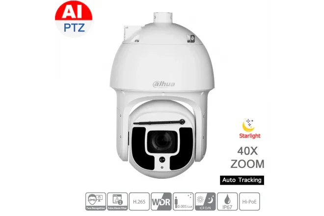 Dahua PTZ Camera with 40x zoom and AI motorized features for surveillance and security.