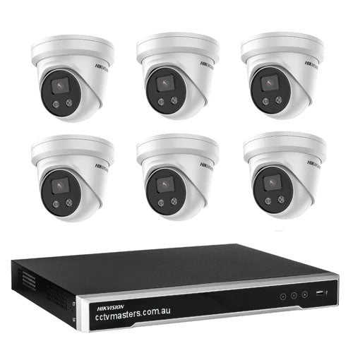 Hikvision Camera Kit, 6 x 6MP Outdoor AcuSense Gen 2 Turret Bundle 8Ch NVR 4TB HDD