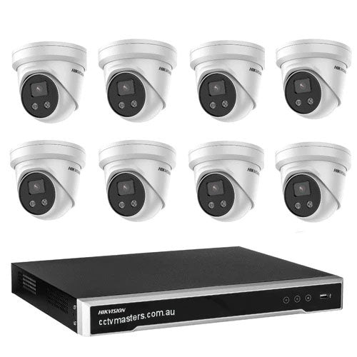 Hikvision Camera Kit, 8 x 8MP Outdoor AcuSense Gen 2 Turret, 8Ch M2 Series NVR 3TB HDD