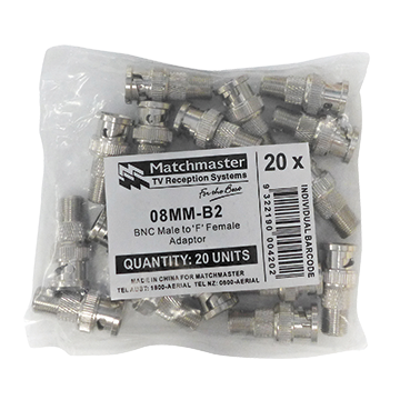 BNC Male to 'F' Female Adaptor (20 Pack)