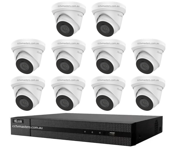 HiLook 4MP Kit 10 x IPC-T240H-MU Camera, 16Ch NVR, HDD Optional