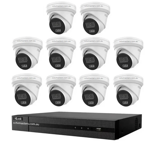 HiLook 6MP Kit 10 x IPC-T361H-MU Smart Dual IR Camera with IntelliSense, Built-in Mic, 16CH 4K NVR