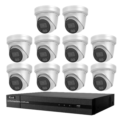 HiLook Pro 8MP Camera Kit featuring 10 IPC-T581H-MU cameras and a 16CH NVR for enhanced home security. surveillance cameras for sale
