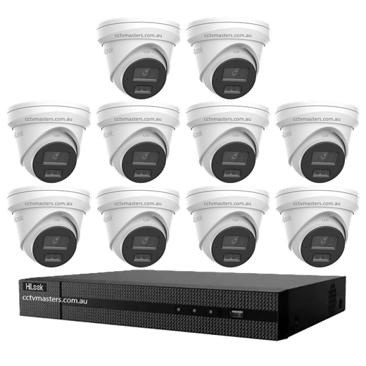 HiLook Pro 6MP Camera Kit with 10 IPC-T363H-MU cameras and 16CH NVR in a compact layout