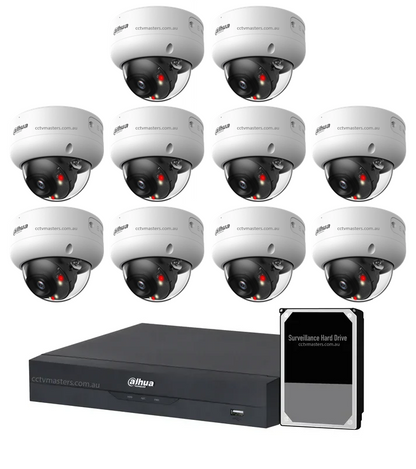 Dahua Accupick Camera Kit, 10 x 8MP with AI WizSense and WarmLight, includes 16CH NVR and surveillance hard drive.