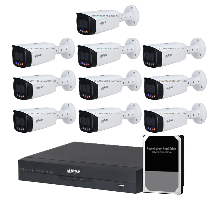 Dahua TiOC Camera Kit, Active Deterrence, 10 x 5MP Full-color Bullet Camera Kit 16CH AI NVR