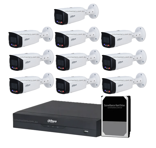Dahua TiOC Camera Kit, Active Deterrence, 10 x 5MP Full-color Bullet Camera Kit 16CH AI NVR