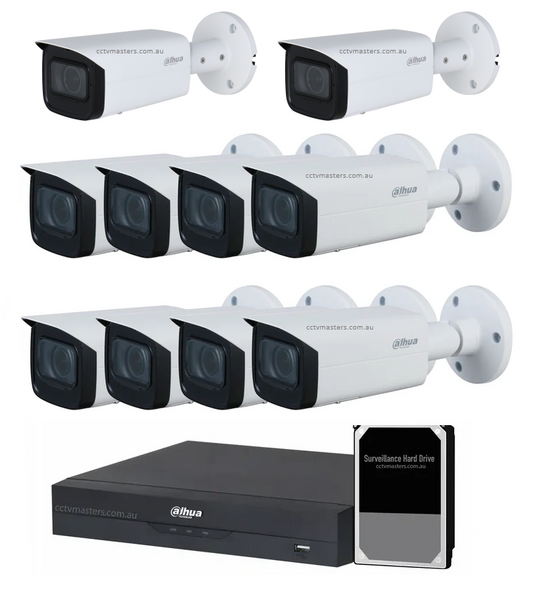 Dahua Vair-focal Camera Kit, 10 x 2MP Bullet WizSense Bundle 16CH AI Smart NVR, HDD Optional