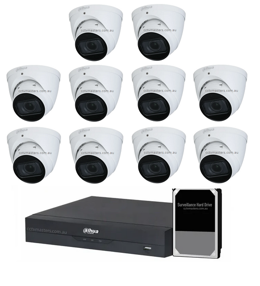 Dahua Vair-focal Camera Kit, 10 x 2MP Turret WizSense Bundle 16CH AI Smart NVR, HDD Optional