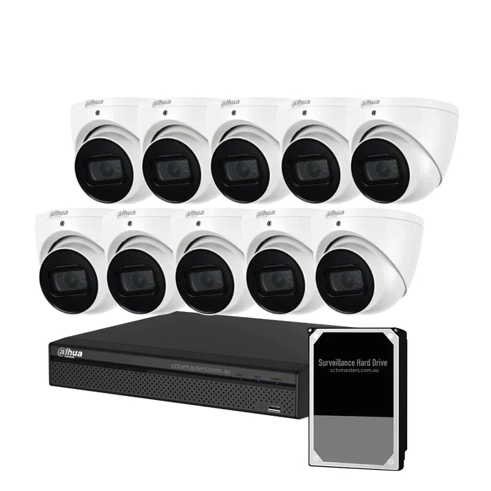 Dahua SMD Camera Kit, 10 x 8MP Eyeball WizSafe, 16CH 8MP Ultra 4K NVR