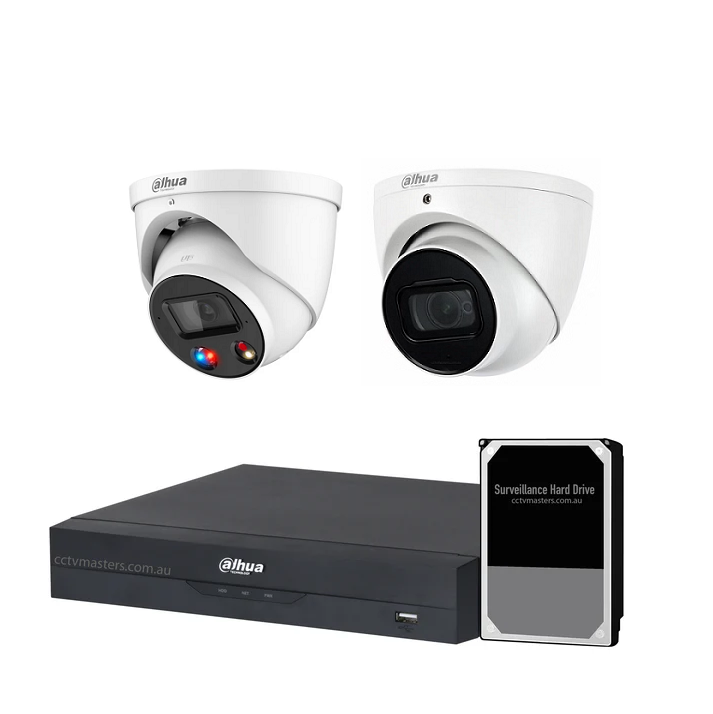 Dahua AI Active Deterrence Camera Kit, 1 x 8MP Full-colour, 1 x 8MP SMD 4.0, 4CH AI Smart NVR Ultra 4K