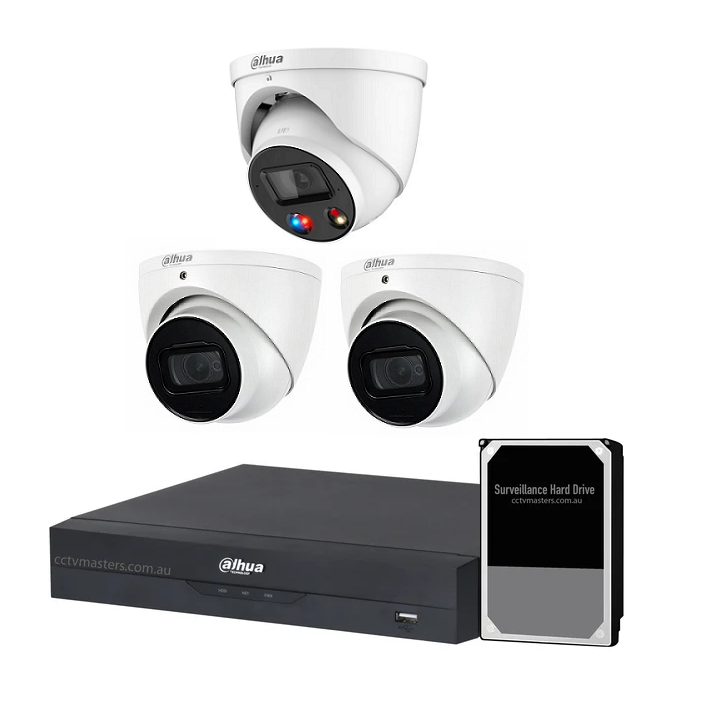 Dahua AI Active Deterrence Camera Kit, 1 x 8MP Full-colour, 2 x 8MP SMD 4.0, 4CH AI Smart NVR Ultra 4K