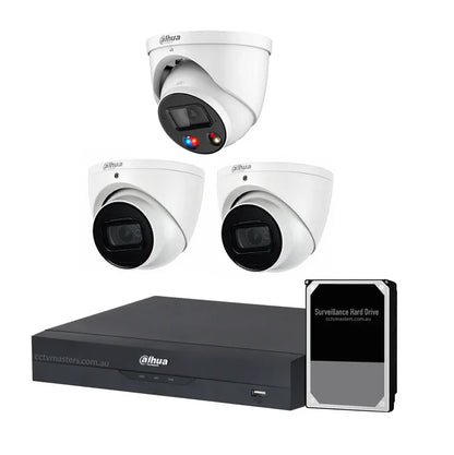 Dahua AI Active Deterrence Camera Kit, 1 x 8MP Full-Colour, 2 x 8MP WizSense, 4CH AI Smart NVR Ultra 4K