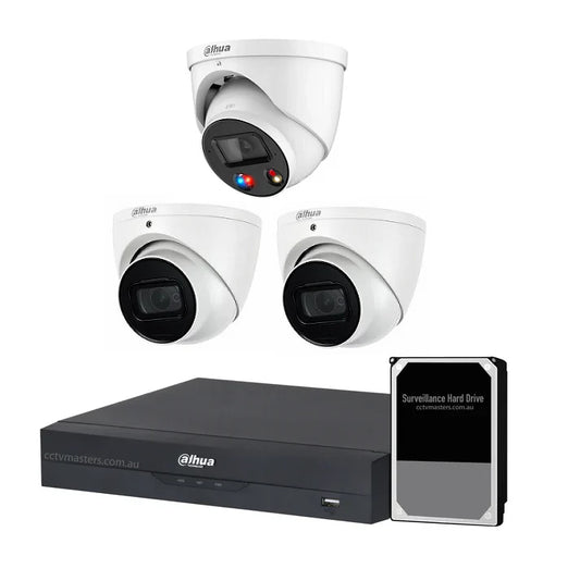 Dahua AI Active Deterrence Camera Kit, 1 x 8MP Full-Colour, 2 x 8MP WizSense, 4CH AI Smart NVR Ultra 4K