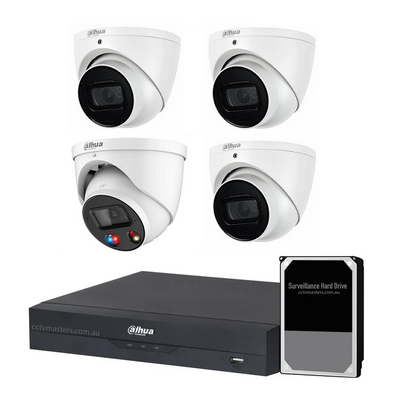 Dahua AI Active Deterrence Camera Kit, 1 x 6MP Full-colour, 3 x 6MP SMD, 4CH AI Smart NVR Ultra 4K