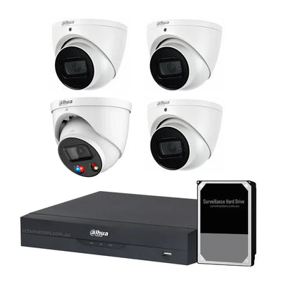 Dahua AI Active Deterrence Camera Kit, 1 x 8MP Full-Colour, 3 x 8MP WizSense, 4CH AI Smart NVR Ultra 4K