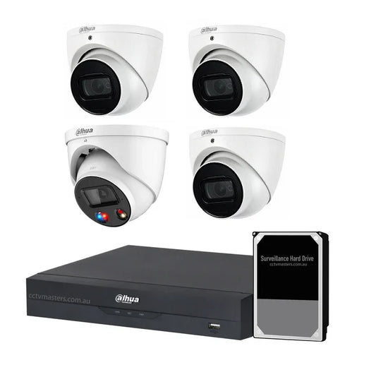 Dahua AI Active Deterrence Camera Kit, 1 x 8MP Full-Colour, 3 x 8MP WizSense, 4CH AI Smart NVR Ultra 4K