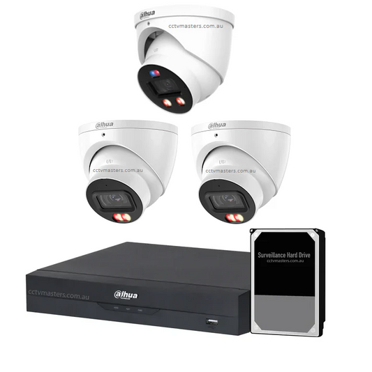 Dahua AI Active Deterrence Camera Kit, 1 x 8MP PRO Full-colour, 2 x 8MP AcuPick, 4CH AI Smart NVR Ultra 4K