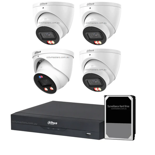 Dahua AI Active Deterrence Camera Kit, 1 x 8MP PRO Full-colour, 3 x 8MP AcuPick, 4CH AI Smart NVR Ultra 4K