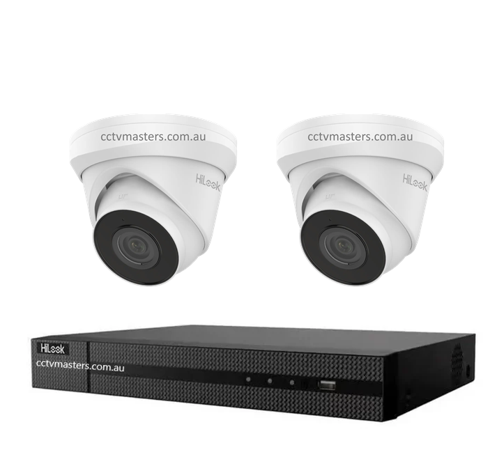 HiLook 4MP Kit 2 x IPC-T240H-MU Camera, 4Ch NVR, HDD Optional