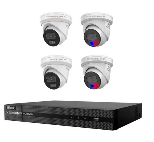 HiLook 8MP Kit 2 x IPC-T381H-MU and 2 x IPC-T289H-MU/SL Full Color Camera with IntelliSense, Built-in Mic, 4CH 4K NVR