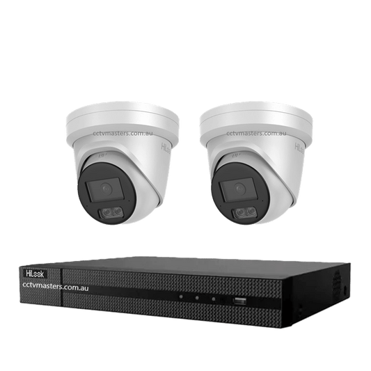 HiLook Pro 6MP Camera Kit featuring 2 IPC-T561H-MU cameras and 4CH 4K NVR for enhanced surveillance.