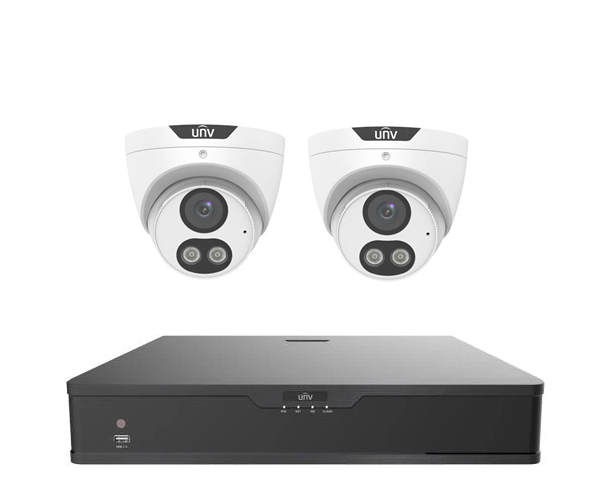 UNV Kit 2x6MP Smart Dual Light Turret Camera with 4Ch NVR, HDD Optional
