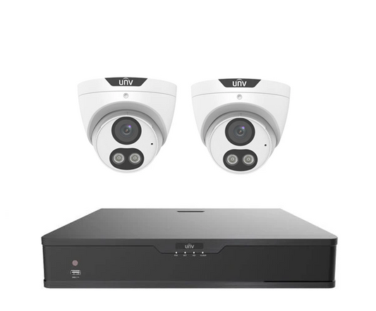 UNV Kit 2x6MP Smart Dual Light Turret Camera with 4Ch NVR, HDD Optional