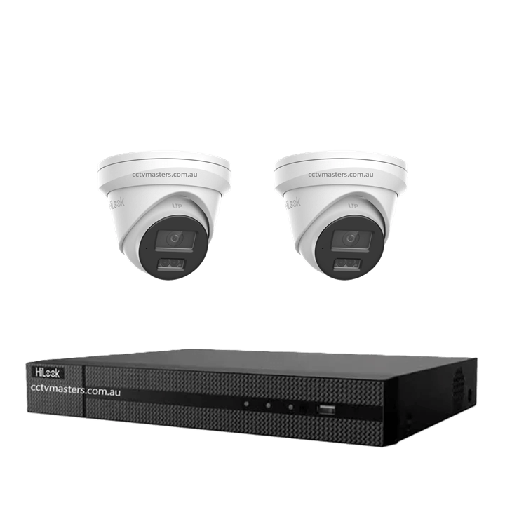 HiLook Pro 6MP Camera Kit featuring 2 IPC-T363H-MU cameras and 4CH NVR for high quality surveillance.