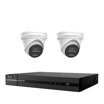 HiLook Pro 6MP Camera Kit featuring 2 IPC-T363H-MU cameras and 4CH NVR for high quality surveillance.