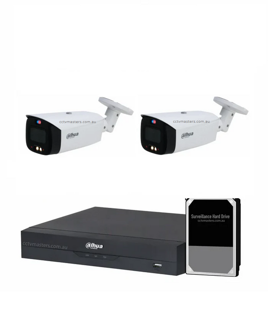 Dahua TiOC Camera Kit, AI Active Deterrence, 2 x 5MP Full-color Bullet Bundle 4CH AI Smart NVR Ultra 4K