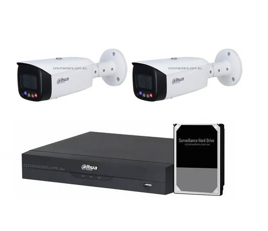 Dahua TiOC Camera Kit, Active Deterrence, 2 x 5MP Full-color Bullet Camera Kit 4CH AI NVR