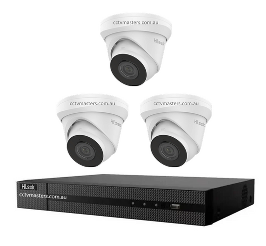 HiLook 4MP Kit 3 x IPC-T240H-MU Camera, 4Ch NVR, HDD Optional