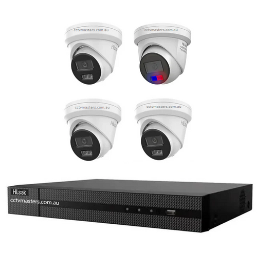 HiLook 8MP Kit 3 x IPC-T381H-MU and 1 x IPC-T289H-MU/SL Full Color Camera with IntelliSense, Built-in Mic, 4CH 4K NVR