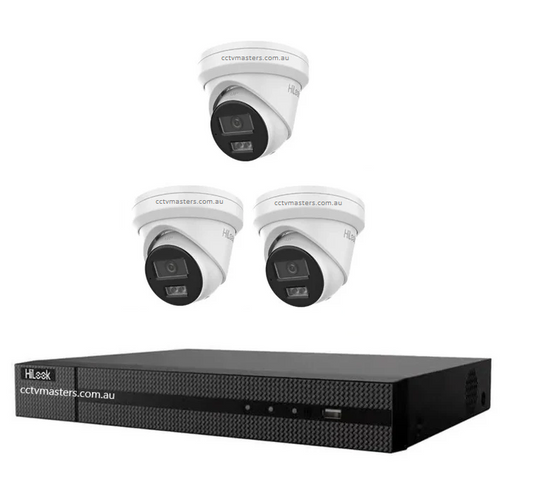 HiLook 8MP Kit 3 x IPC-T381H-MU Camera with IntelliSense, Built-in Mic, 4CH 4K NVR